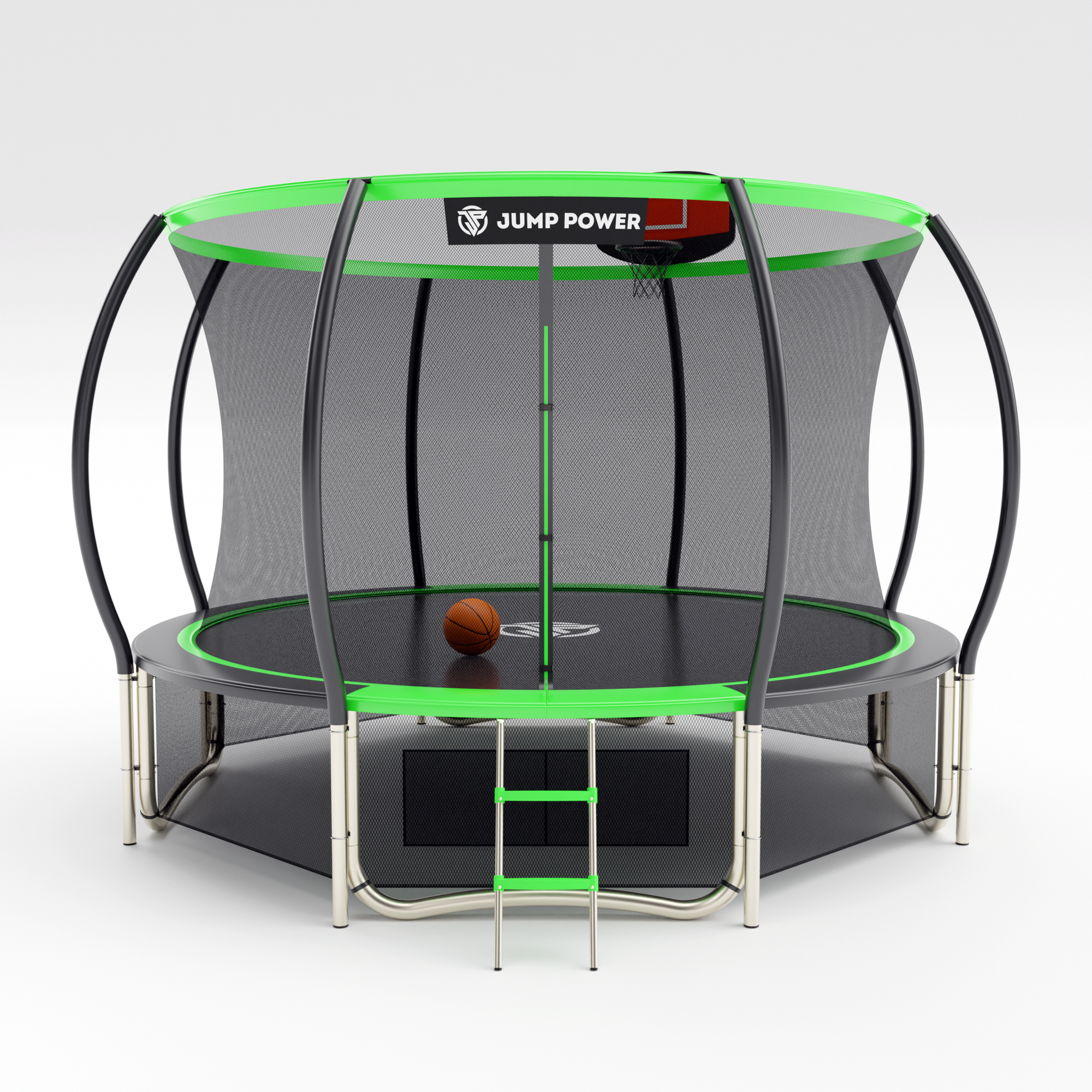 Батут каркасный детский Jump Power Inside 12FT 366 см с защитной сеткой для детей/для улицы и дачи/ баскетбольное кольцо+мяч /максимальная нагрузка 200кг/