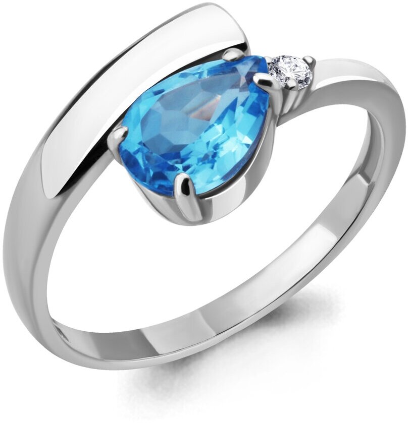 Кольцо AQUAMARINE, серебро, 925 проба, топаз, фианит