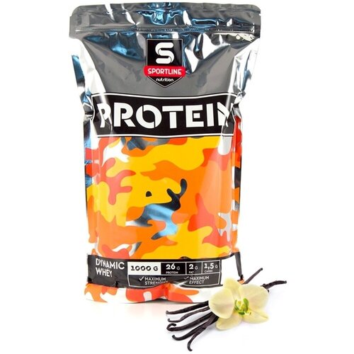 протеин sportline dynamic whey protein 85% клубника 3000г sportline 1362673 Протеин Sportline Nutrition Dynamic Whey Protein, 1000 гр., ваниль