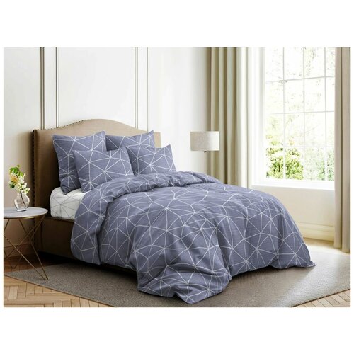 фото Постельное белье 2-спальное с европростыней ночь нежна грани, поплин, 2 наволочки 50 х 70 см, серый