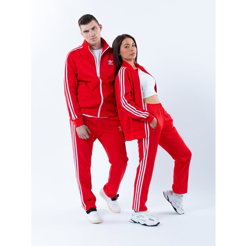 Костюм adidas, олимпийка и брюки, спортивный стиль, прямой силуэт, карманы, пояс на резинке, размер L, красный