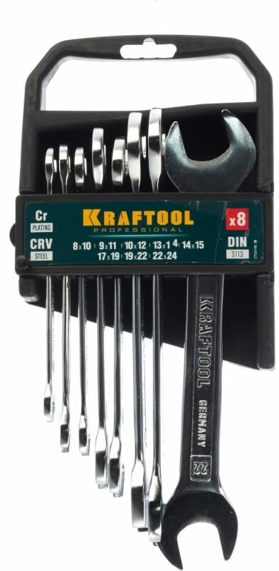 Набор рожковых гаечных ключей 8 шт, 8 - 24 мм, KRAFTOOL