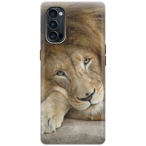 фото Cиликоновый чехол на oppo reno4 / оппо рено4 с принтом "спокойный лев" gosso
