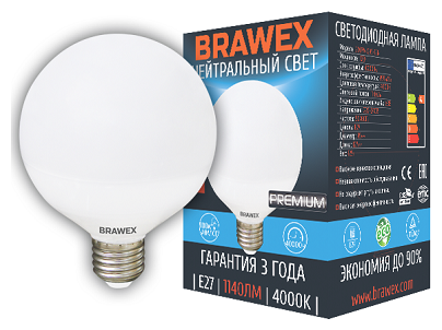 Светодиодная лампа BRAWEX шар 12Вт 4000К G95 Е27 2207A-G95-12N