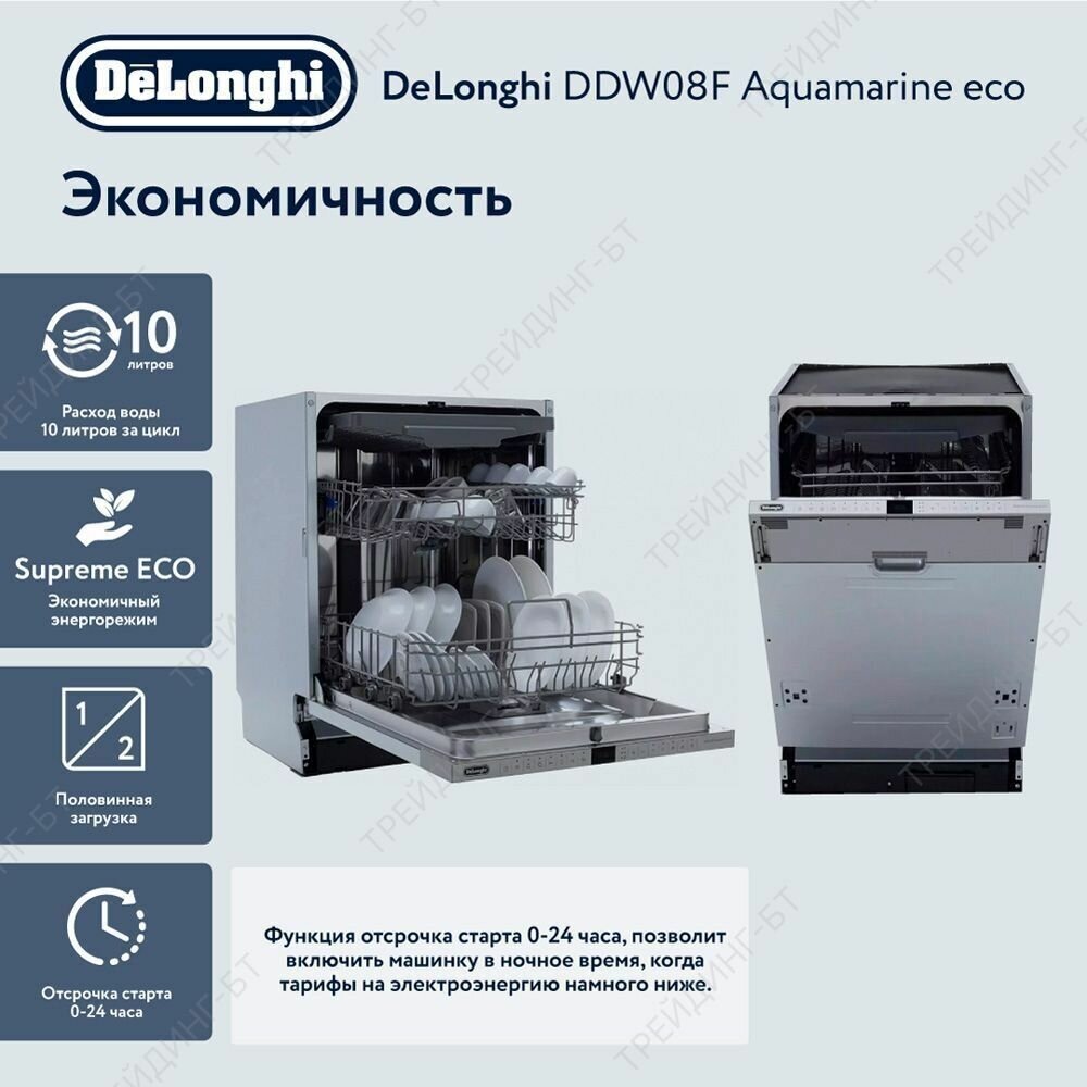 Посудомоечная машина DeLonghi DDW08F Aquamarine eco, 7 программ, 14 комплектов