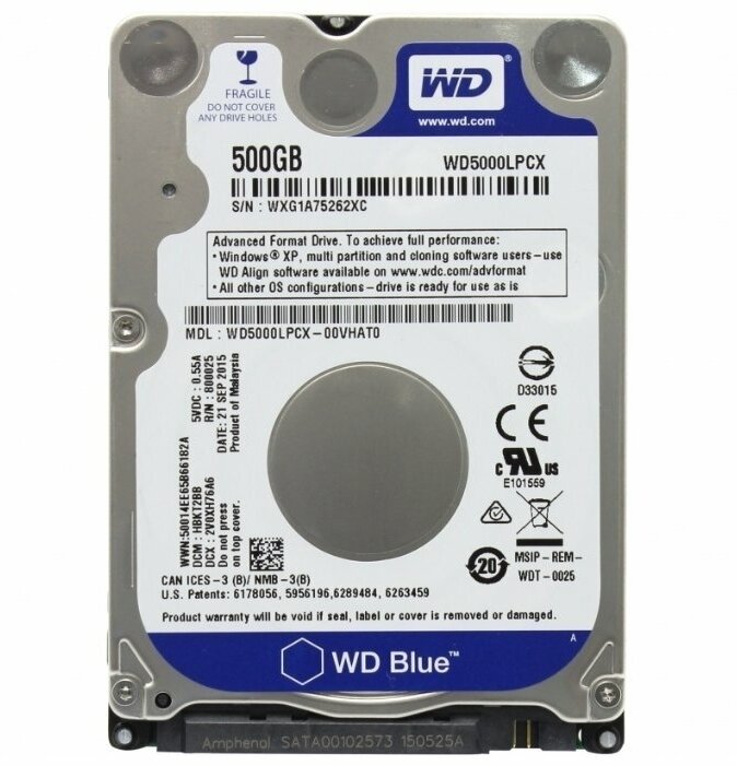 Жесткий диск Western Digital WD Blue Mobile 500 GB (WD5000LPCX)