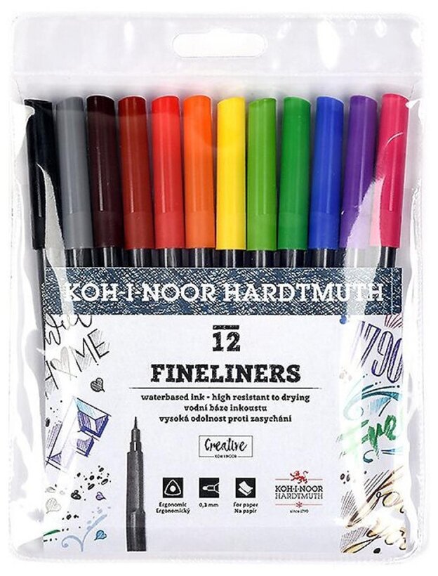 Набор линеров Koh-I-Noor FINELINERS 0,3мм 12 цв ПВХ 777021AB01TE 1545379