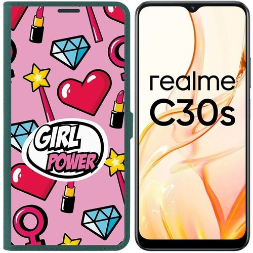 Чехол-книжка Krutoff Eco Book для Realme C30s Girl Power (зелёный опал) чехол книжка krutoff eco book для realme c55 girl power зелёный опал