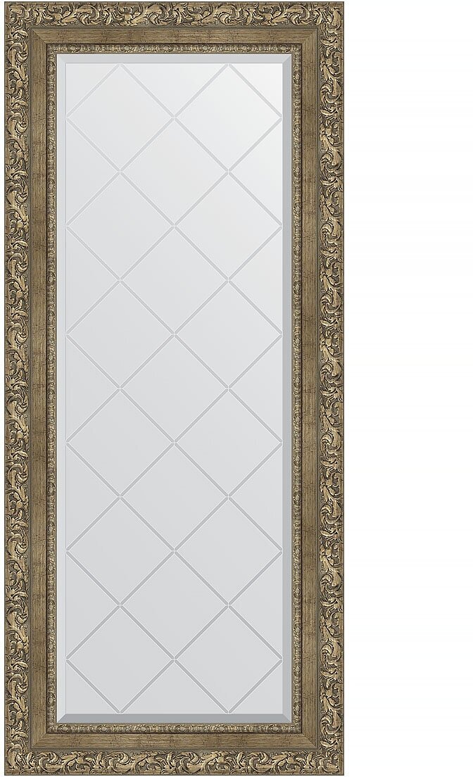 Зеркало настенное с гравировкой EVOFORM в багетной раме виньетка античная латунь, 55х125 см, для гостиной, прихожей и ванной комнаты, BY 4059
