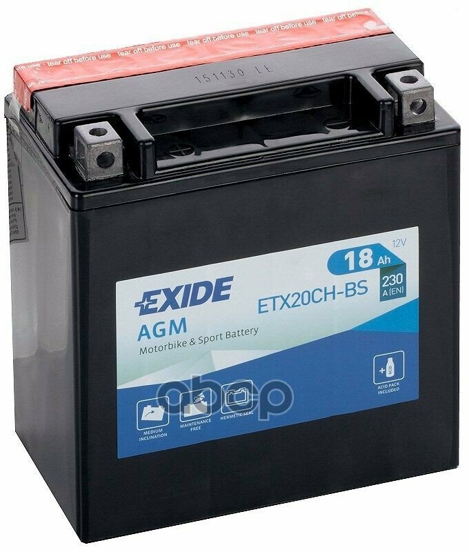 Аккумуляторная Батарея Exide Agm [12V 18Ah 230A B0] EXIDE арт. ETX20CH-BS