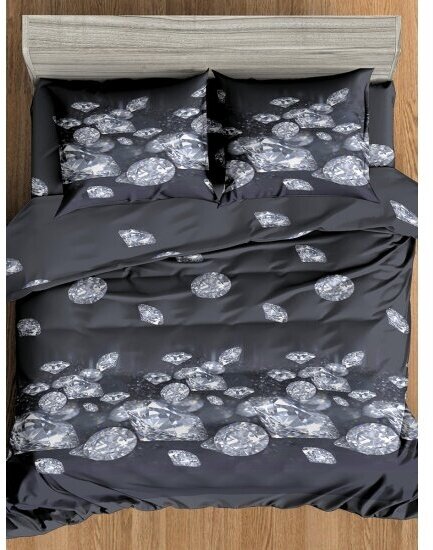 Постельное белье Amore Mio серия Макосатин Black, 1,5 спальный комплект, микрофибра, черный, с принтом кристаллы - фотография № 12