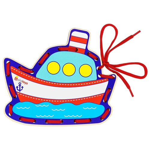 Развивающая игрушка Alatoys Пароход (ШП01), 2 дет., голубой/красный