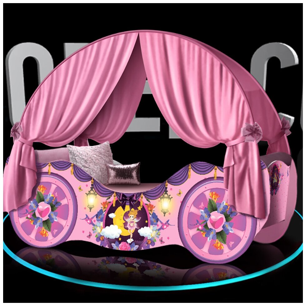 Кровать карета детская кровать для девочки «Принцесса 4.0» Розовая - 155/85/60(h160)см
