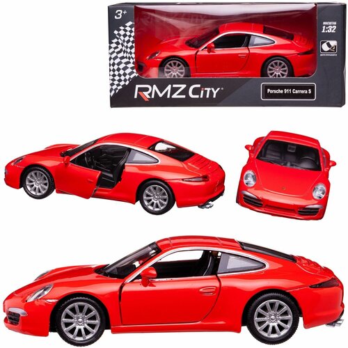 Машина металлическая RMZ City 1:32 Porsche 911 Carrea S, красный цвет, двери открываются машинка металлическая porsche 911 carrera s 1 32 инерция цвет красный