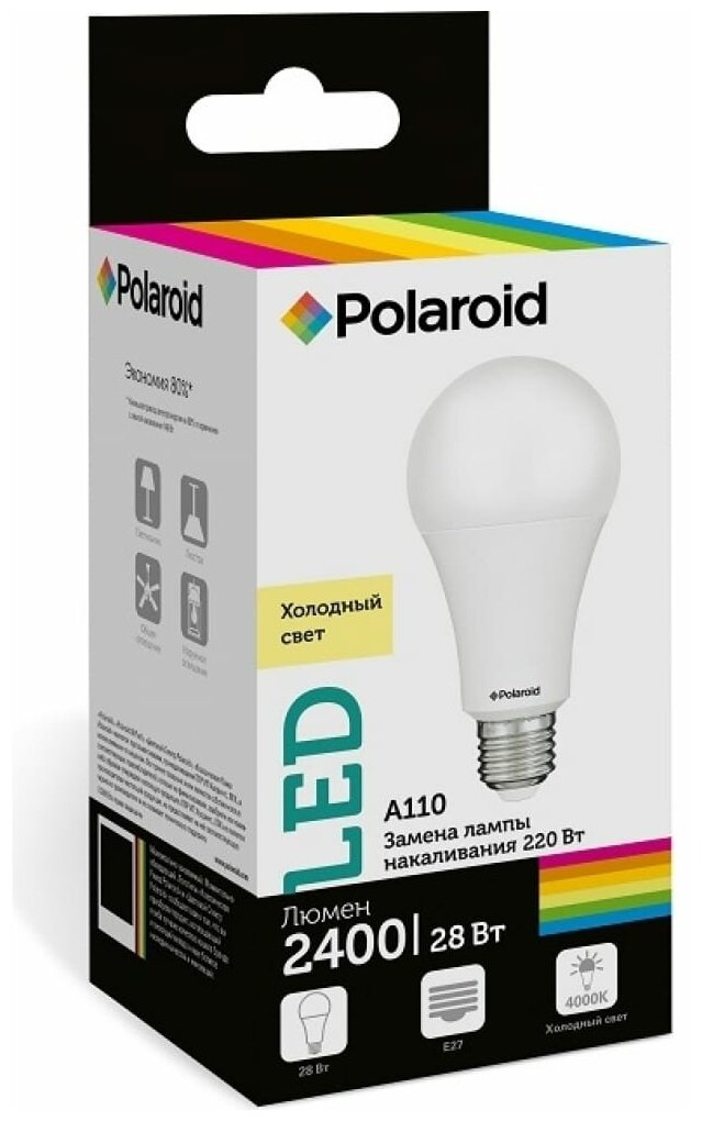 Polaroid Светодиодная лампа 220V A110 28W 4000K E27 2400lm PL-A11028274