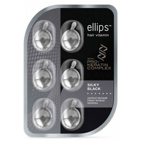 Ellips Hair Vitamin масло Pro-Keratin Complex Silky Black для питания и блеска темных волос, 1 мл, 6 шт., ампулы ellips hair vitamin масло pro keratin complex smooth