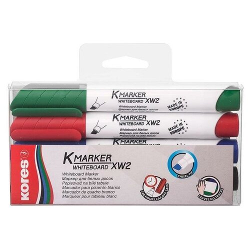Набор маркеров для досок Kores (скошенный, 3-5мм, синий/черный/зеленый/красный) 4шт, 9 уп. (20845)