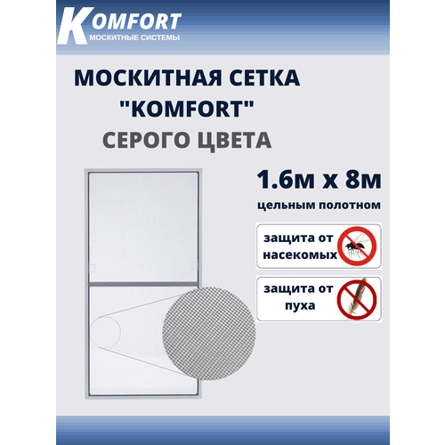 Москитная сетка Люкс E-glass москитное полотно серое 1,6*8 м