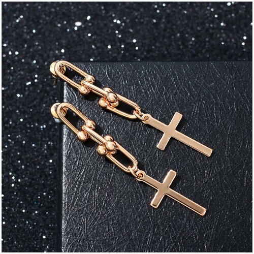 Серьги металл Цепь с крестиком три звена цвет золото 409₽