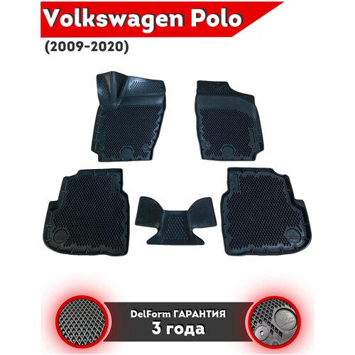 Коврики EVA/ЭВА Volkswagen Polo (2009-2020) 3D/Фольксваген Поло ЕВА 3Д с бортиками и ячейками ромб DelForm/набор резиновых ковриков в салон автомобиля