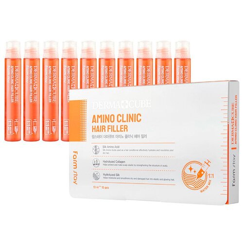 Интенсивный филлер для волос с аминокислотами FarmStay Derma Сube Amino Clinic Hair Filler (13 мл х 10 шт)