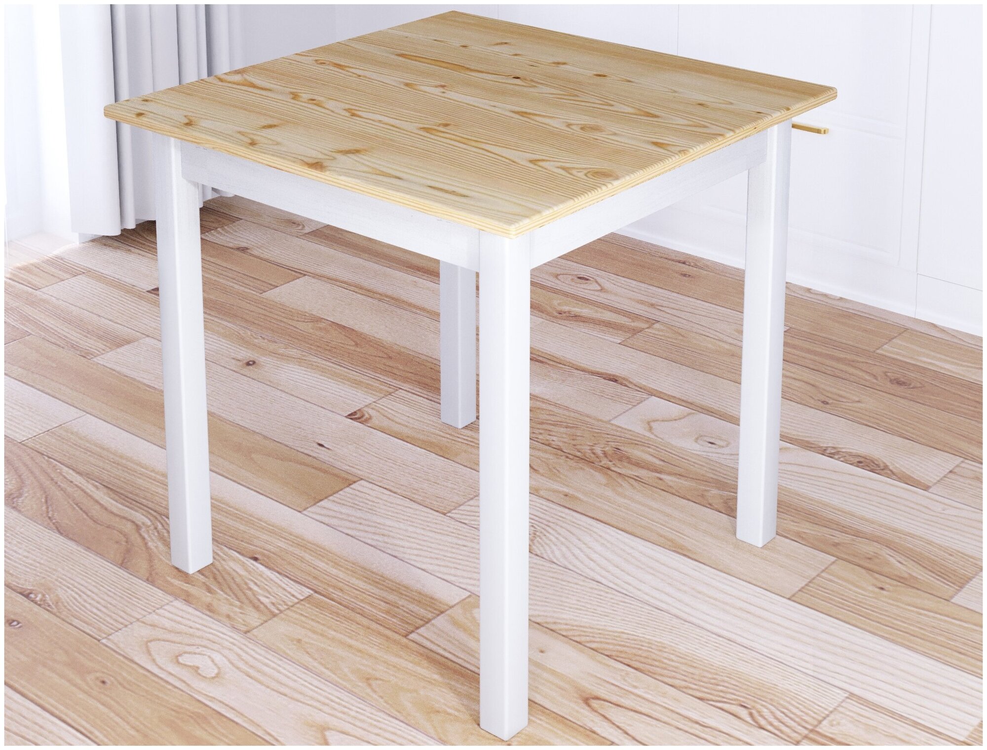 Стол кухонный Классика квадратный с лакированной столешницей 20 мм и ножками белого цвета, 60х60х75 см