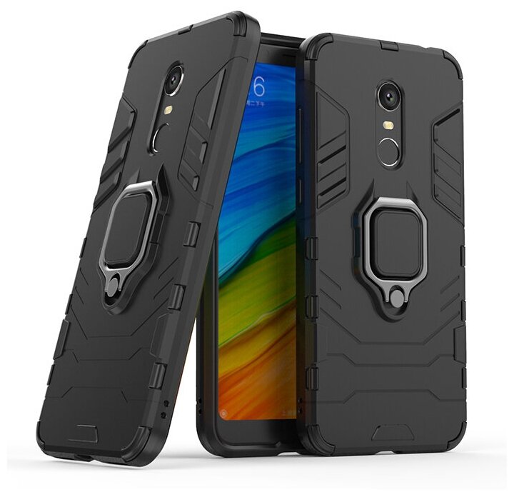 Противоударный чехол с кольцом Panther Case для Xiaomi Redmi 5 Plus / Redmi Note 5 (SC) черный — фото 1