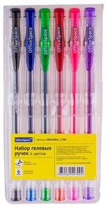 Ручки для школы гелевые цветные / Набор ручек для девочек 6 цветов, комплект для рисования OfficeSpace с шестигранным пластиковым корпусом, 1 мм / школьные принадлежности и канцтовары