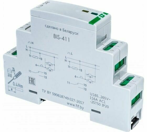 Реле импульсное BIS-411 (230В 16А 1Р монтаж на DIN-рейке 35мм) F&F EA01.005.001 - фотография № 18