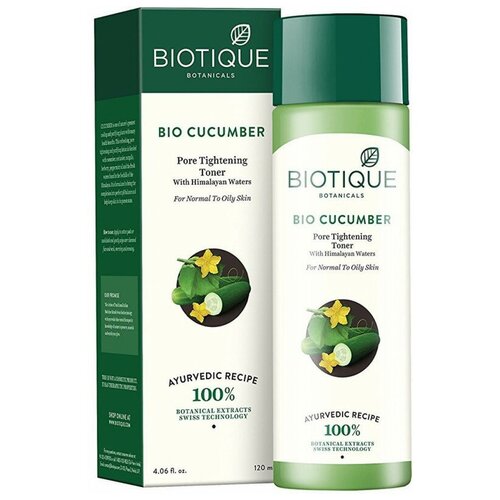 Biotique Тонер био Огурец с гималайской водой Cucumber Pore Tightening Freshener With Himalayan Waters, 120 мл фруктовая маска для лица против пигментации марки биотик white face pack biotique 50 грамм