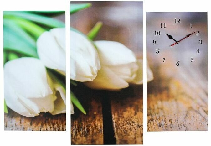 Сюжет Часы настенные модульные «Белые тюльпаны», 60 × 80 см