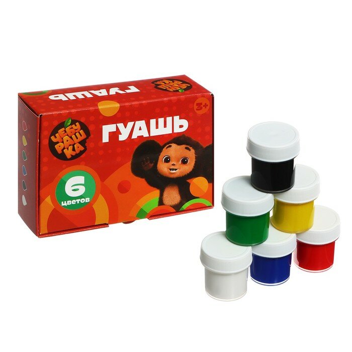 Гуашь Чебурашка, 6 цветов Мульти-Пульти - фото №1