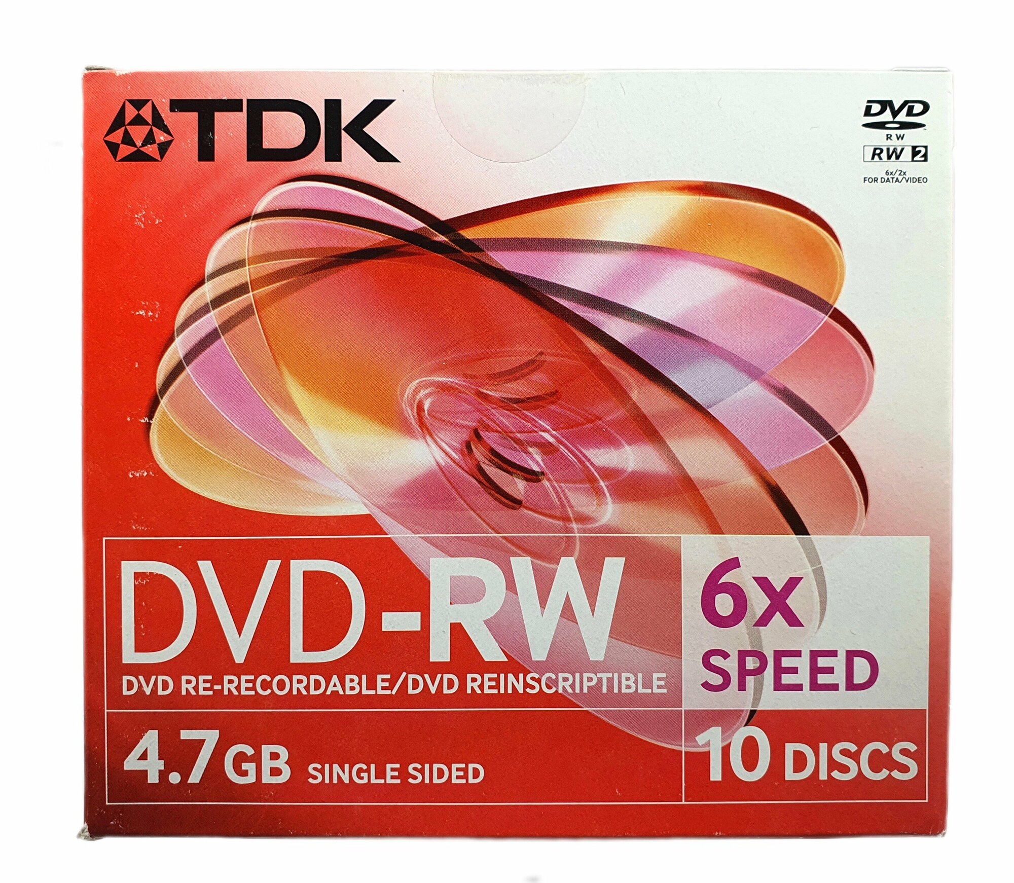 Компакт диск для записи TDK DVD+RW 4.7gb, 6x (упаковка из 10 штук)