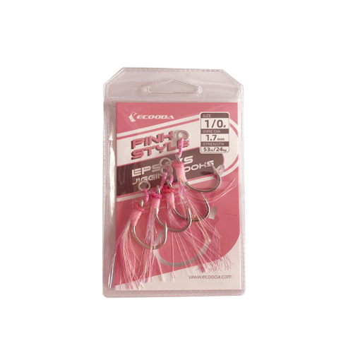 Ecooda, Крючок Pink Style Jigging Hooks (Single Hook), 80кг, 176lb, 3шт.