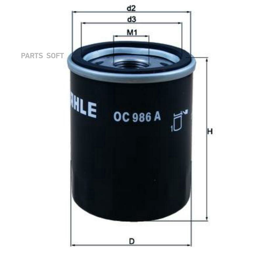 MAHLE OC986A Фильтр масляный MAZDA/MITSUBISHI/HYUNDAI/FIAT/PEUGEOT/CITROEN
