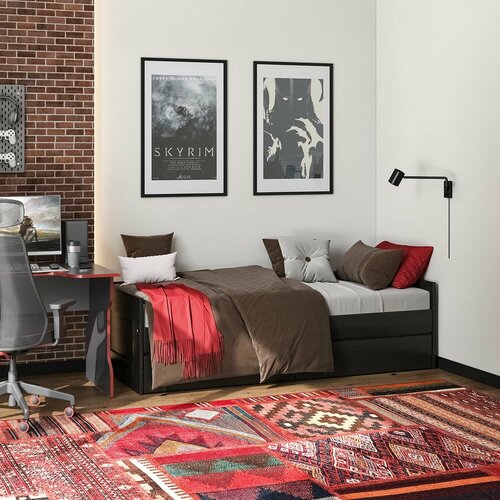 Кровать раздвижная ГУД ЛАКК Сириус, с ящиками, 80х200 см, дуб венге, черно-коричневая