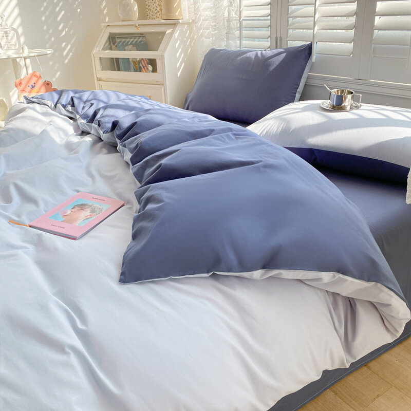 фото Комплект постельного белья, стеганое одеяло, 7 предметов, светло-королевский синий