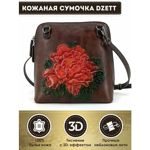 фото Сумка кросс-боди dzett, фактура тиснение, коричневый, красный
