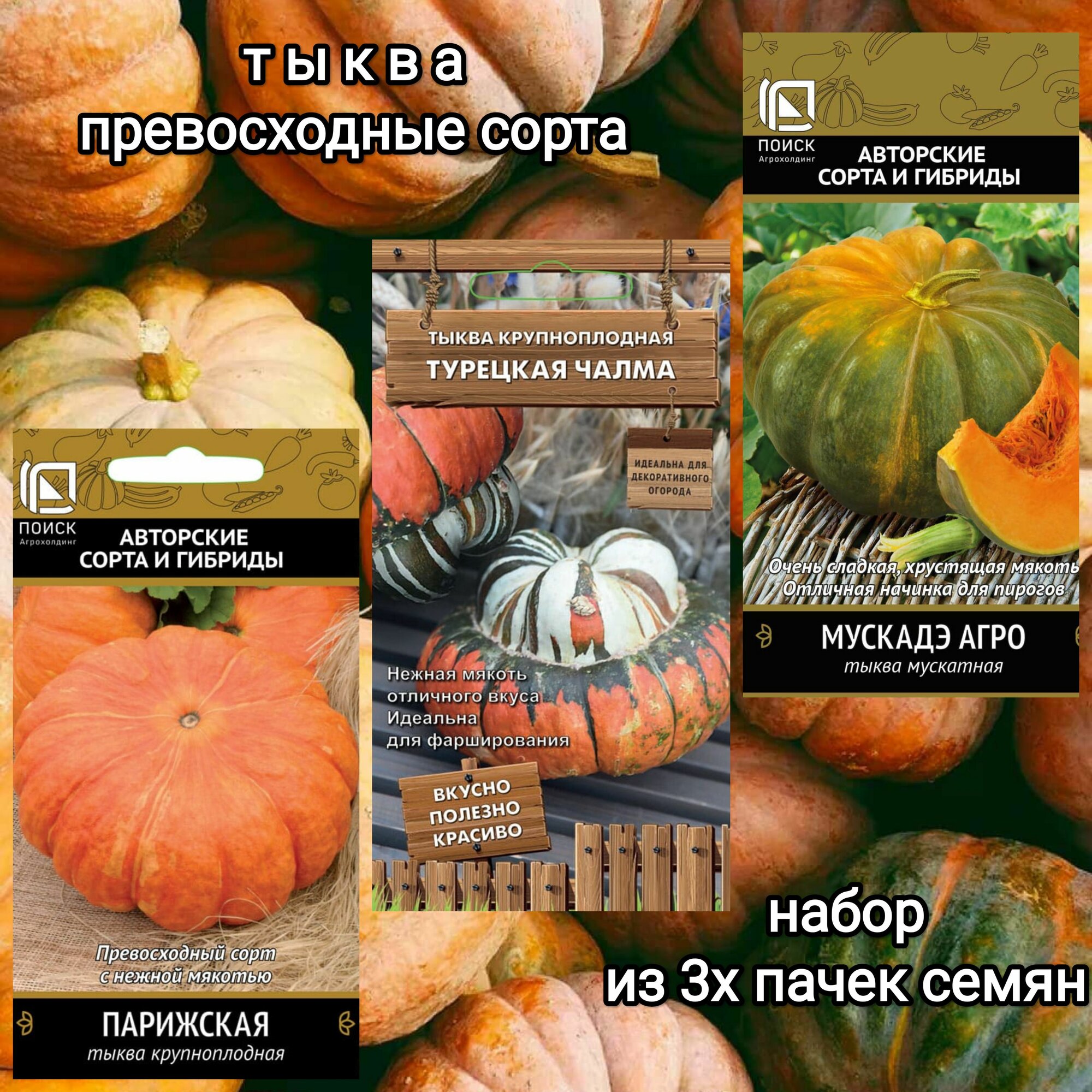 Тыква семена набор из 3х сортов: крупноплодная Парижская мускатная Мускадэ Агро крупноплодная Турецкая чалма поиск Агрохолдинг