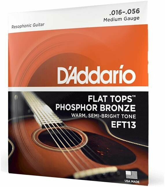 D'Addario EFT13 струны для акустической. гитары, фосфор-бронза, полир, resophonic Guitar 16-56*