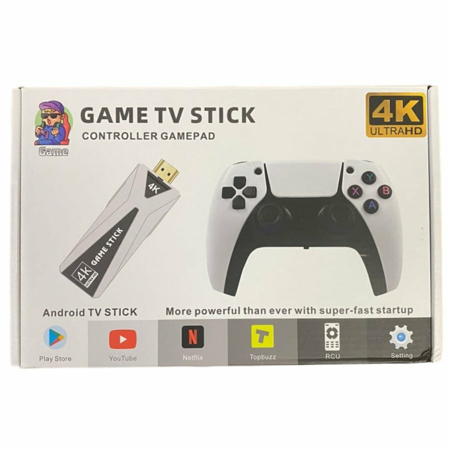 Игровая приставка Android Game TV Stick 128 GB + 2 беспроводных геймпада (Белый/Черный)