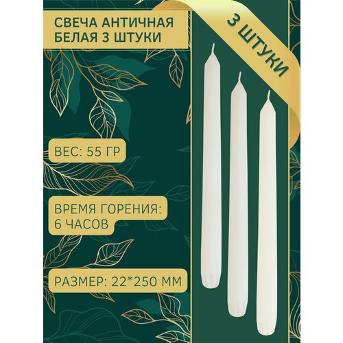 фото Свеча античная/столбик/хозяйственная/столовая 22х250 мм, белая, 6 ч, 3 штук eurocandle
