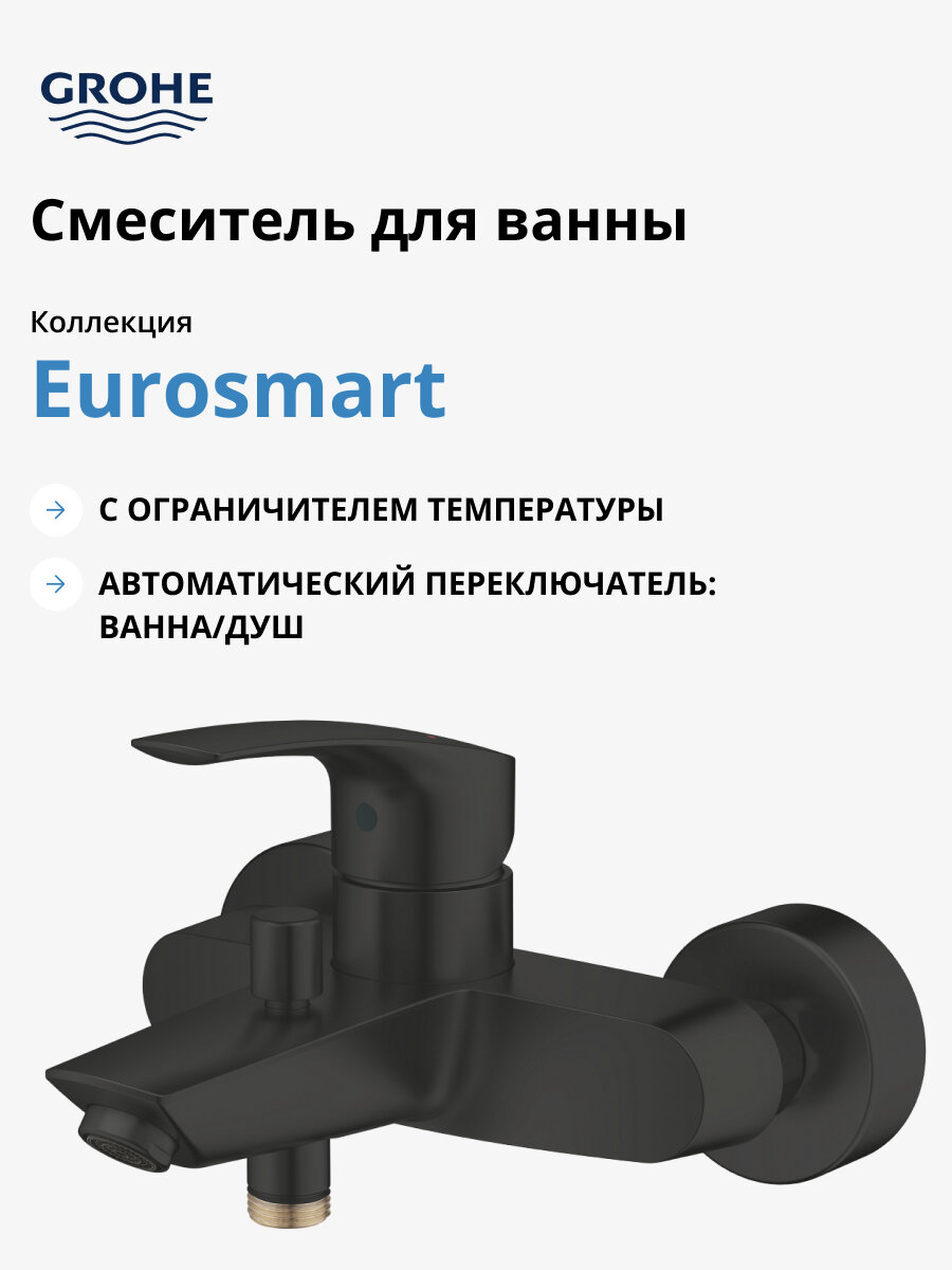 Смеситель для ванны GROHE Eurosmart внешнего монтажа, матовый черный 333002433