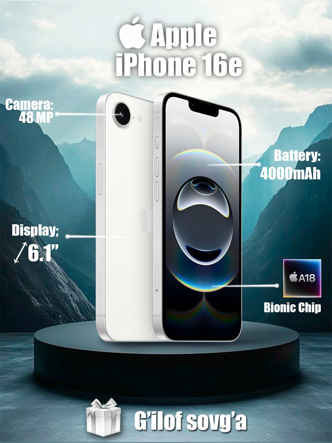 Apple iPhone 16e White 128GB — Новое поколение, высокая скорость и идеальная камера — фото 1