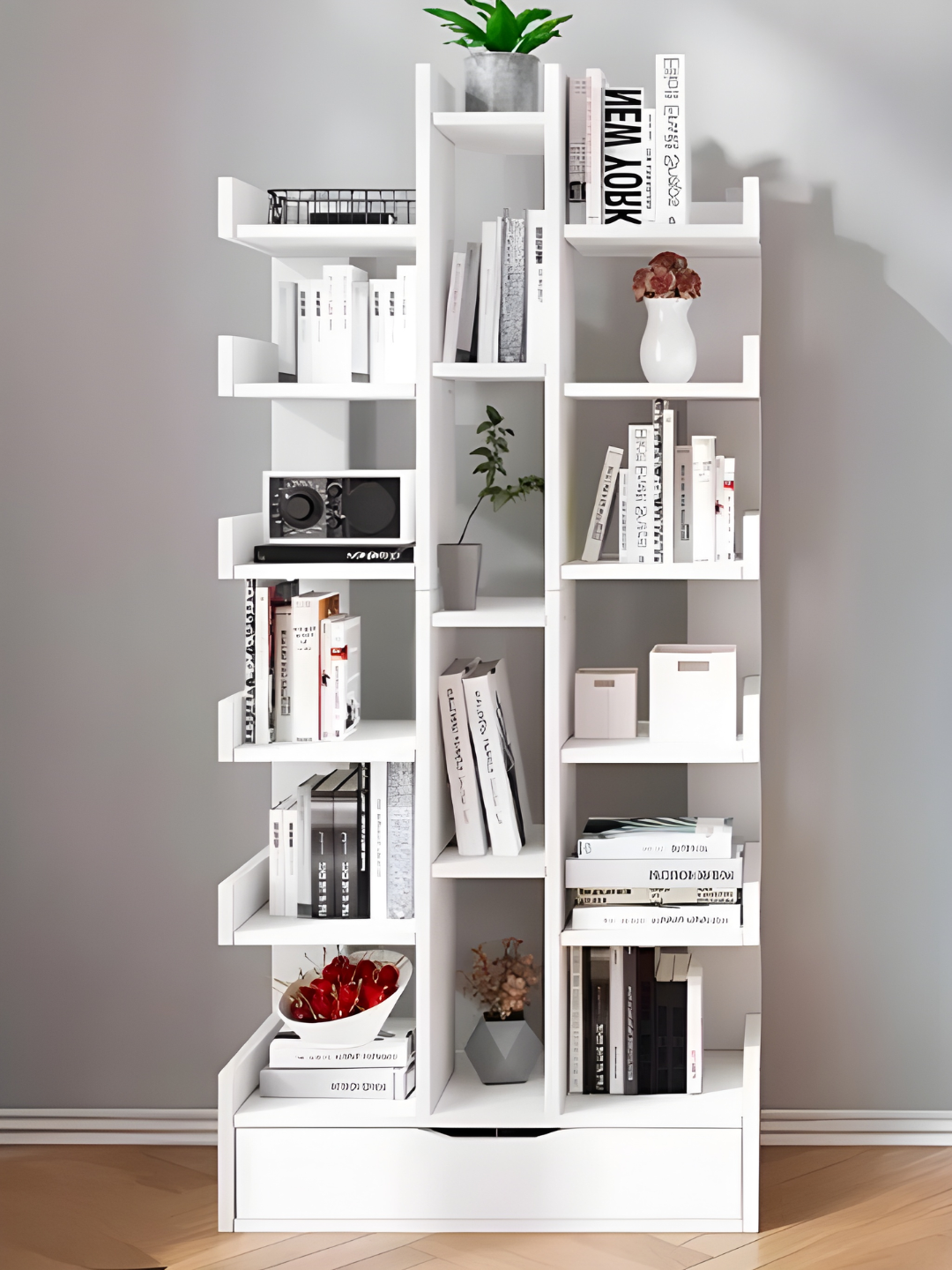 TreeStyle книжный шкаф, 18 секций, напольный угловой стеллаж из МДФ, 169x19x51 см