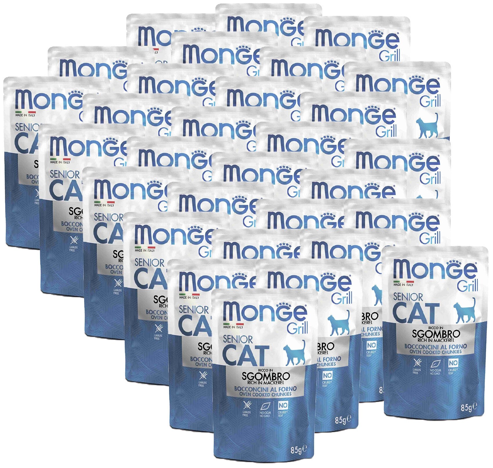Monge Cat Grill Pouch паучи для пожилых кошек эквадорская макрель 85г х 30 шт.