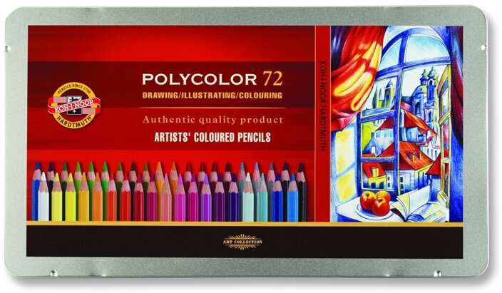 Карандаши цветные художественные Koh-I-Noor "Polycolor", 72цв, заточен, метал. пенал