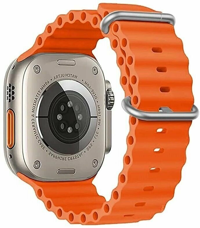 Ремешок для смарт-часов X8+ Ultra / X8 Ultra / X8 Pro+ / X8 Pro / Apple Watch, Ocean Band, силиконовый оранжевый, 42-49mm