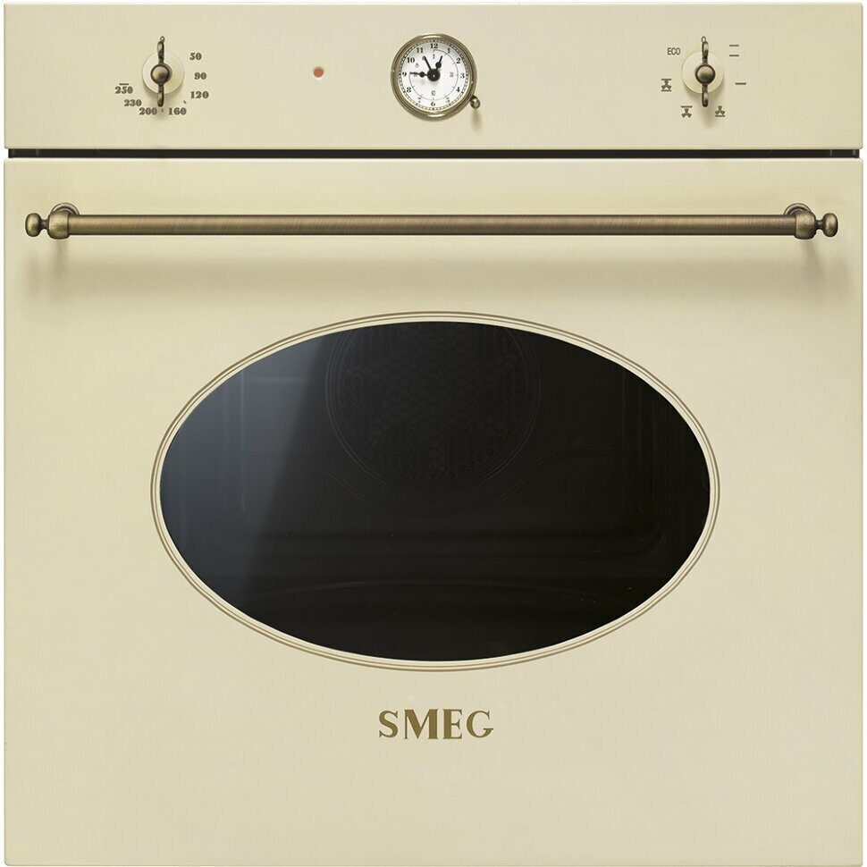 Встраиваемая электрическая духовка SMEG/ Coloniale, встраиваемый многофункциональный электрический духовой шкаф, кремовый/фурнитура латунная