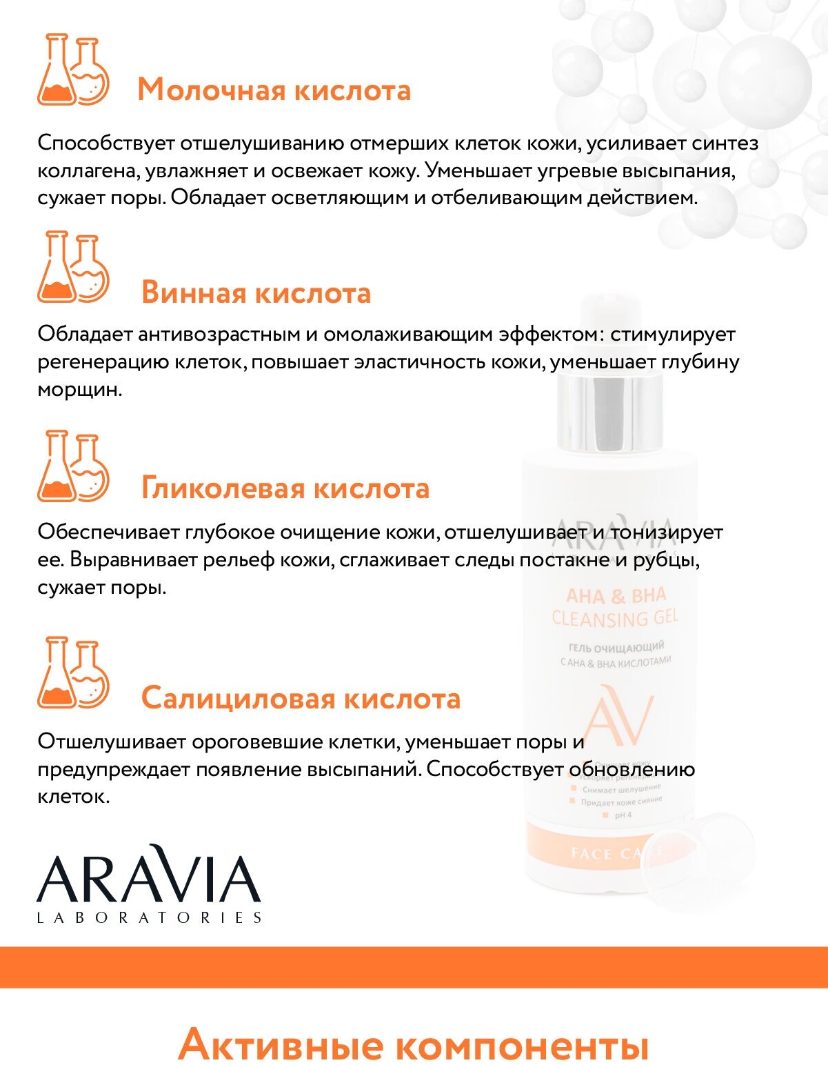 ARAVIA Гель очищающий с АНА & ВНА кислотами АНА & ВНА Cleansing Gel, 150 мл